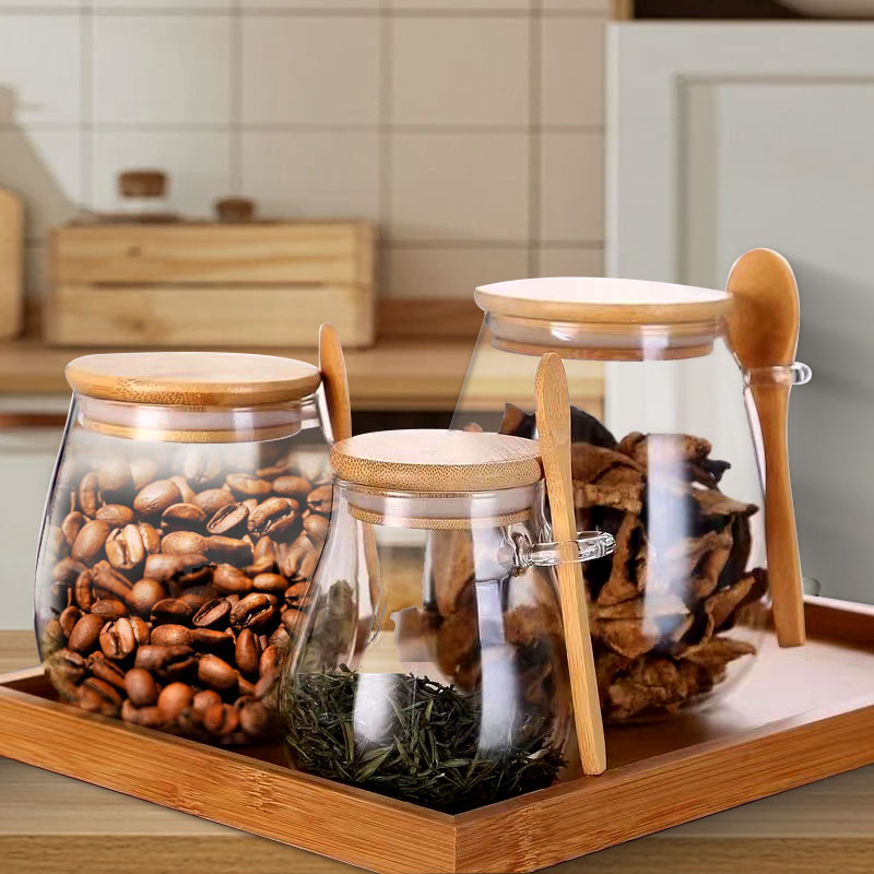 Coffee Tea Canister Set - 숟가락과 뚜껑이 있는 34온스 밀봉 유리병