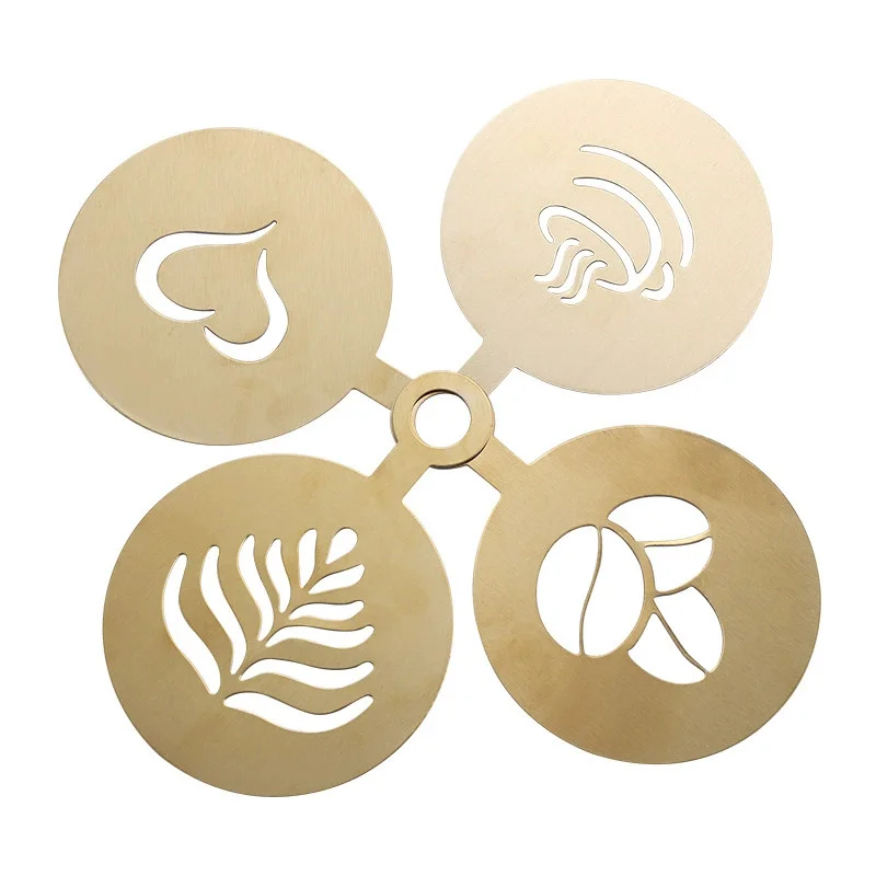 Coffee Stencil Art - 4pcs 황금 스테인레스 스틸 커피 스텐실