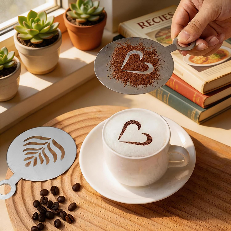 Coffee Stencil Art - 4 Pcs 스테인레스 스틸 커피 스텐실