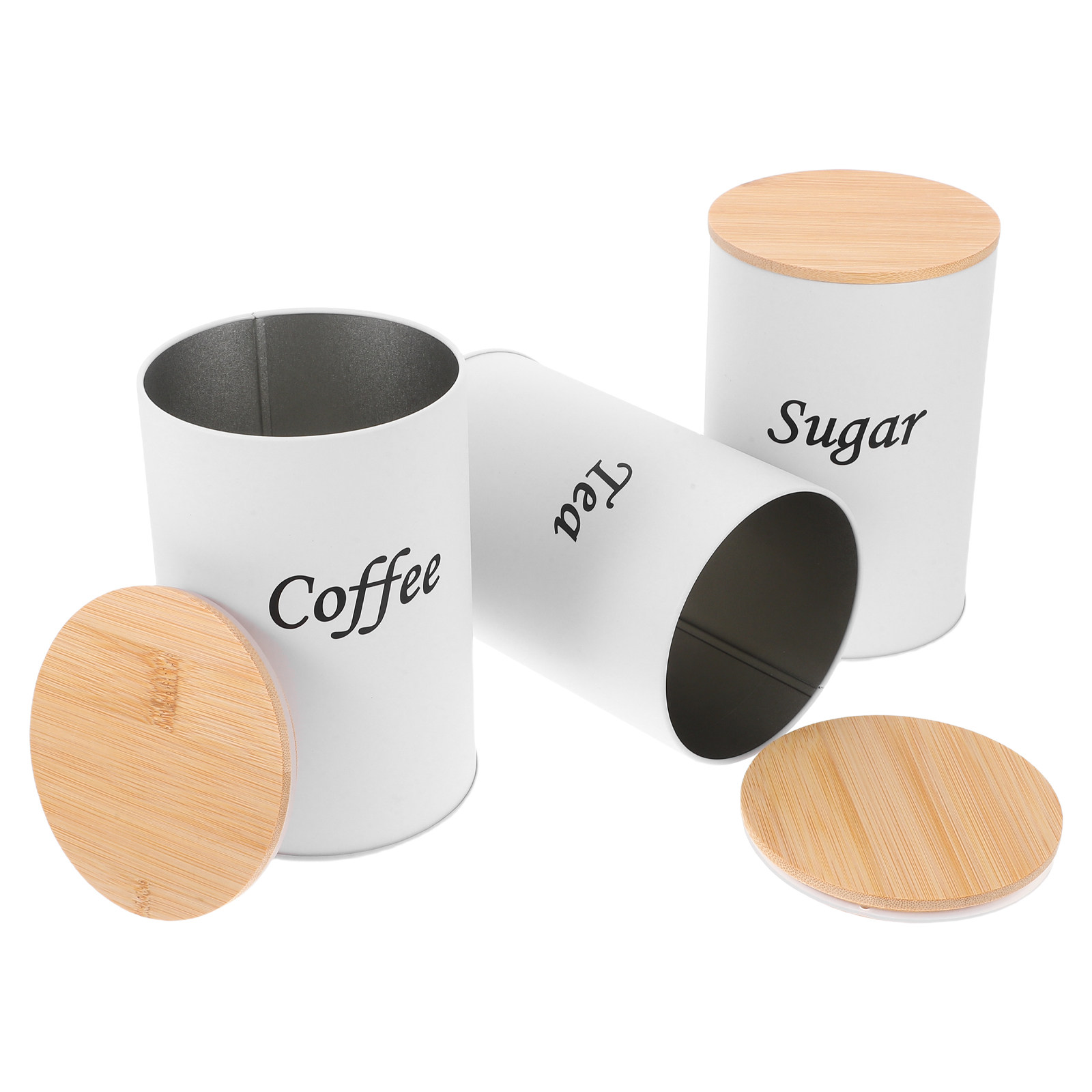 3개 세트 밀폐형 원형 용기 아연 도금 철제 몸체 대나 - Coffee Tea Sugar Canisters 리뷰 및 가격