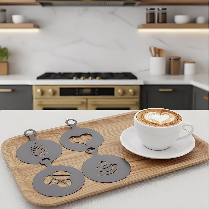 4개 스테인리스 스틸 커피 스텐실 세트 - 커피 장식, - Coffee Stencil Art 리뷰 및 가격
