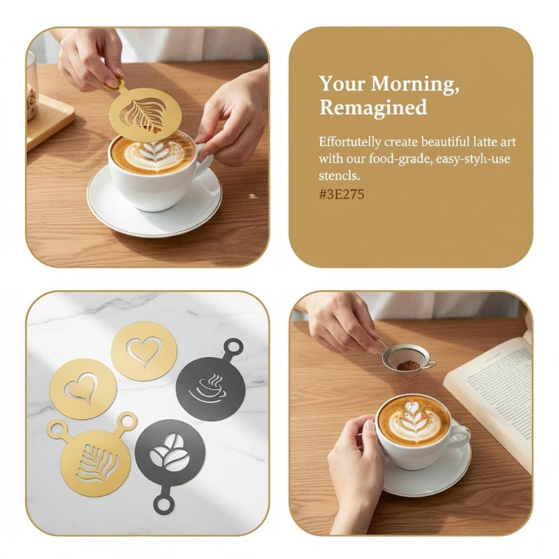 4개 스테인리스 스틸 커피 스텐실 세트 - 커피 장식, - Coffee Stencil Art 리뷰 및 가격