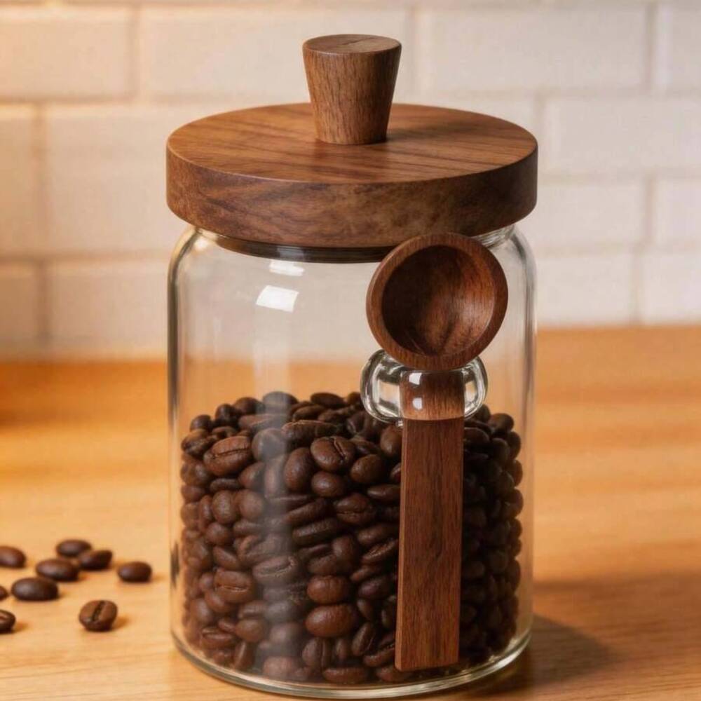 3개 세트 투명 유리병 나무 뚜껑 및 어울리는 스푼 포 - Coffee Tea Canister Set 리뷰 및 가격