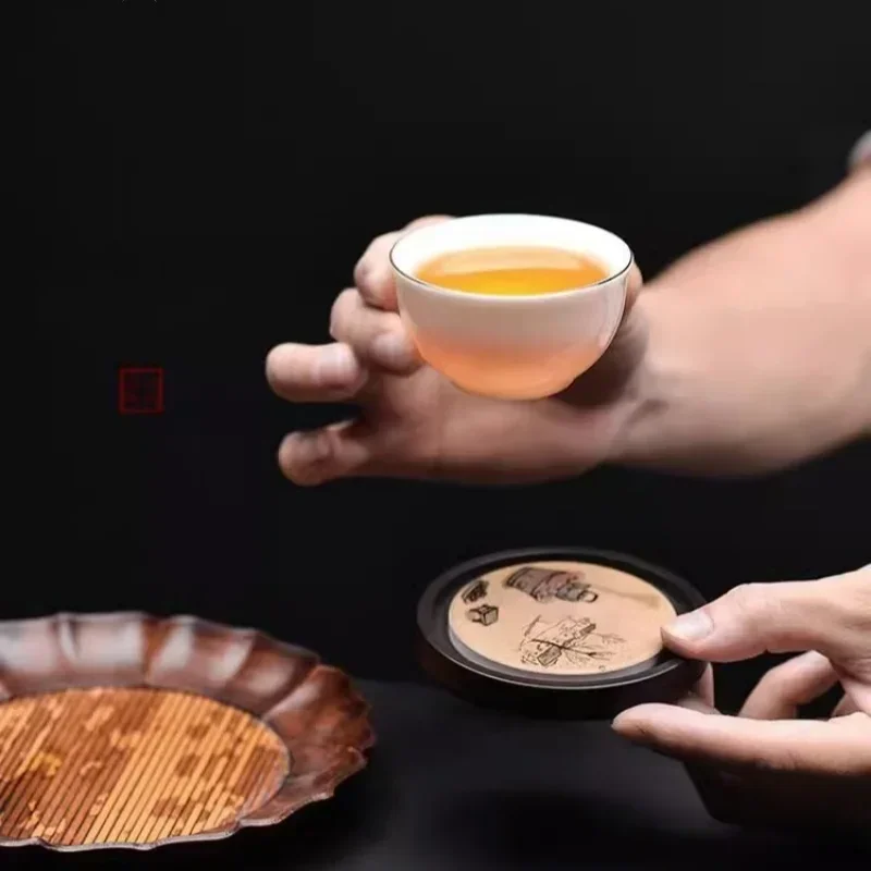 원형 나무 컵 매트 내열 코스터 중국 스타일 창의적인  - Coffee Tea In Chinese 리뷰 및 가격