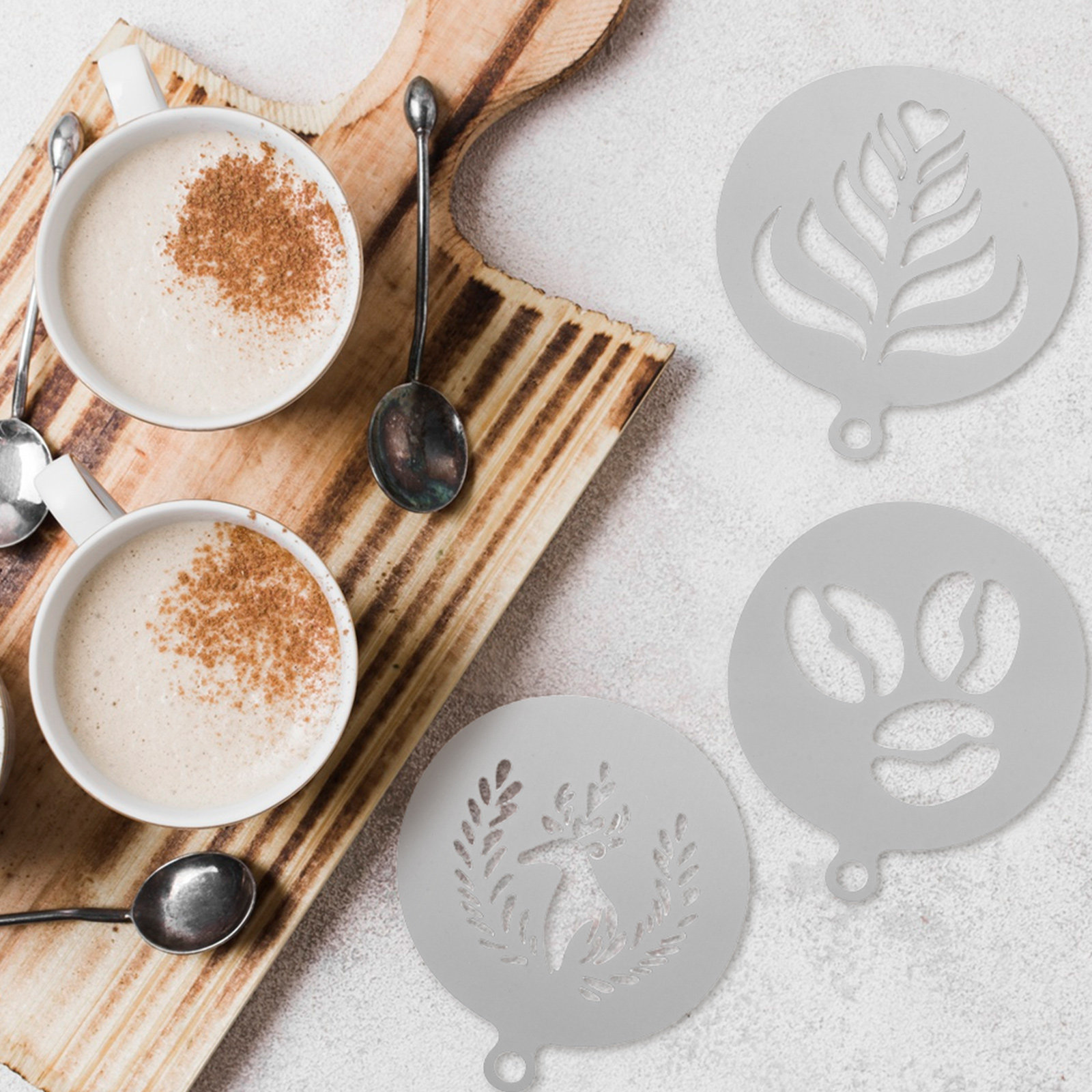 4Pcs 프리미엄 스테인레스 스틸 커피 스텐실 카푸치노 - Coffee Stencil Art 리뷰 및 가격