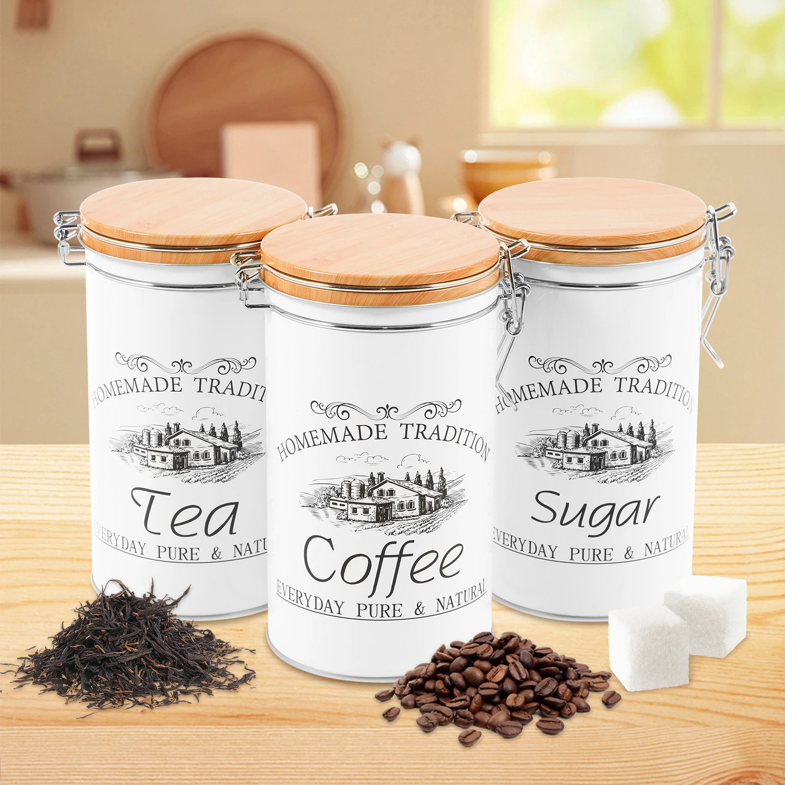 3개 세트 차 커피 설탕 용기 금속 커피 원두 보관 용 - Coffee Tea Canister Set 리뷰 및 가격