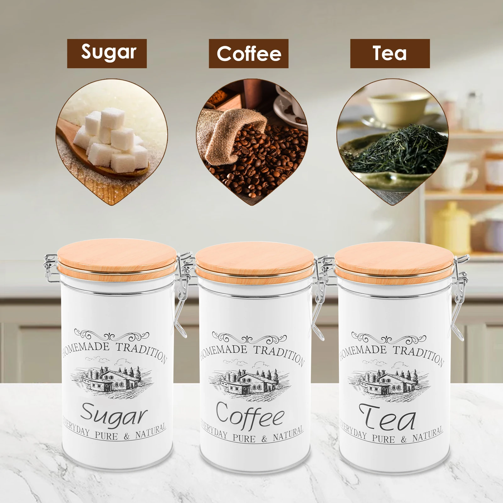3개 세트 차 커피 설탕 용기 금속 커피 원두 보관 용 - Coffee Tea Canister Set 리뷰 및 가격