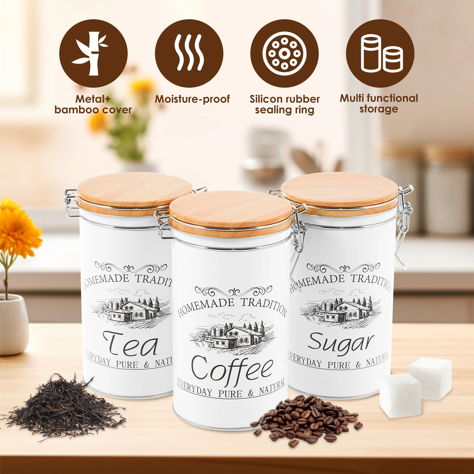 3개 세트 차 커피 설탕 용기 금속 커피 원두 보관 용 - Coffee Tea Canister Set 리뷰 및 가격