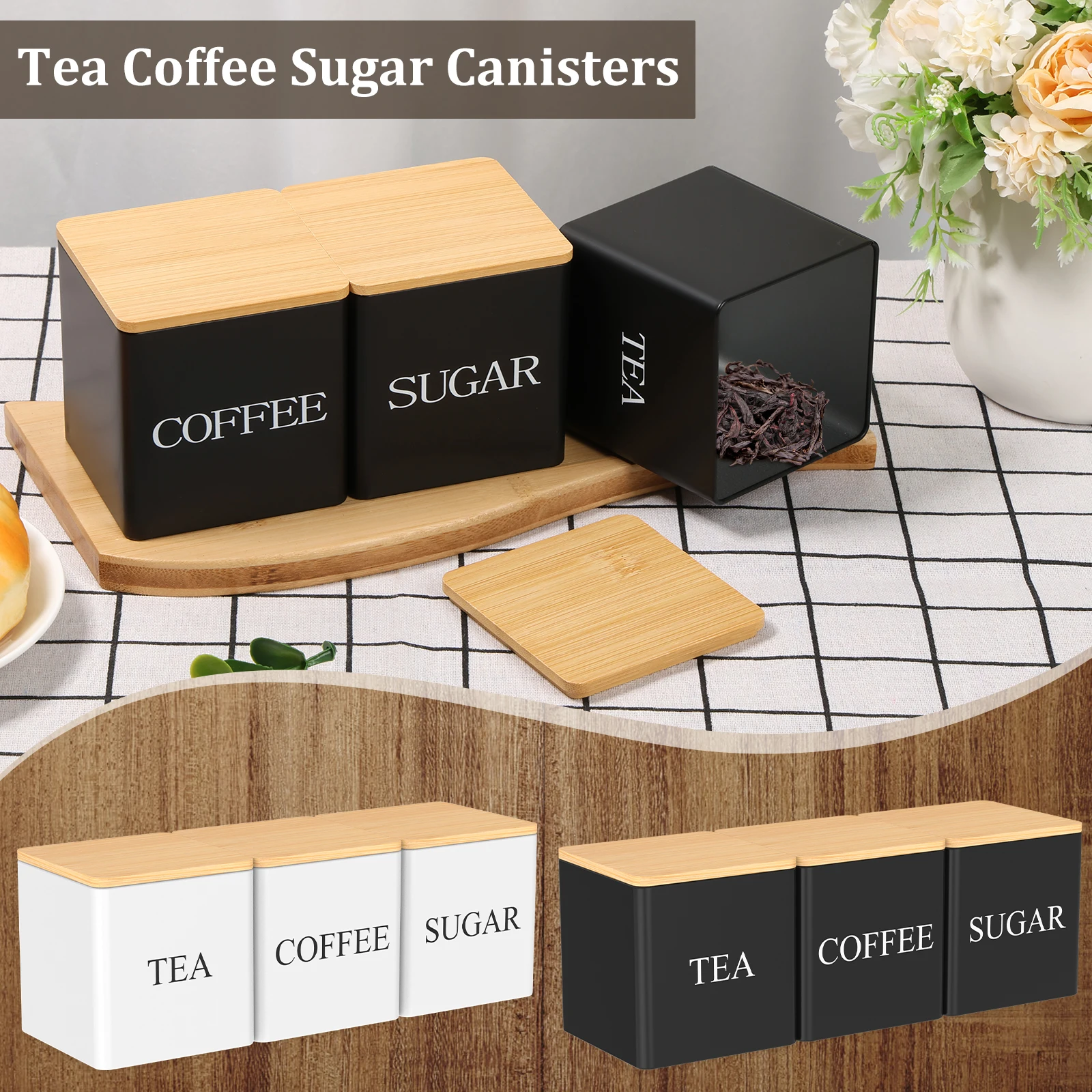 3개 세트 500ml 차/설탕/커피 보관 용기, 대나무 - Coffee Tea Canister Set 리뷰 및 가격