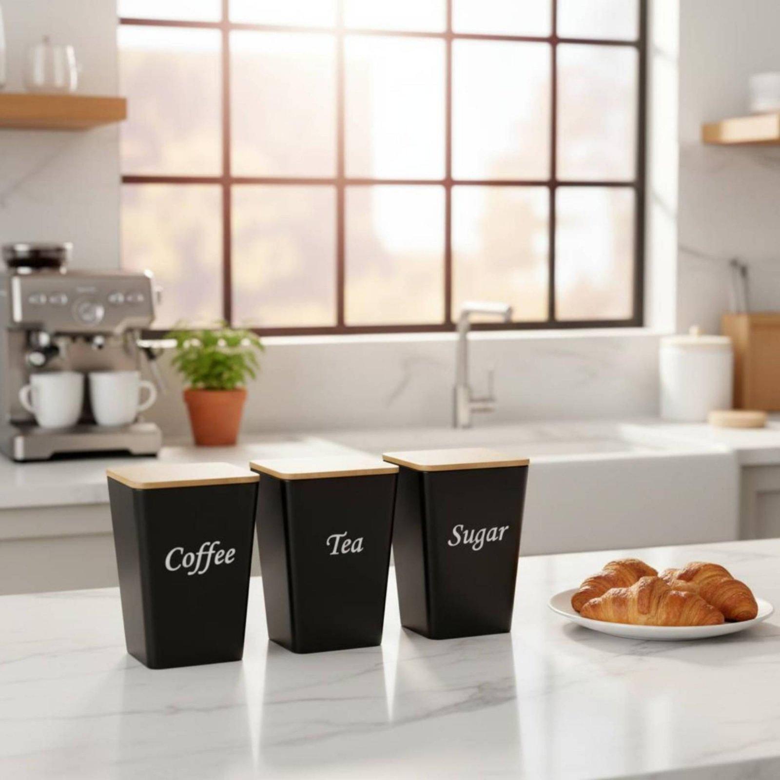 커피, 차, 설탕 등을 보관할 수 있는 대나무 뚜껑이  - Coffee Tea Canister Set 리뷰 및 가격