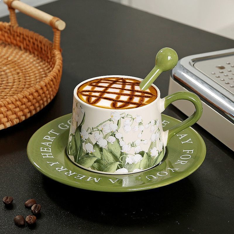 오리지널 핸드페인팅 은방울꽃 세라믹 커피잔 받침 세트  - Valley Tea And Coffee 리뷰 및 가격