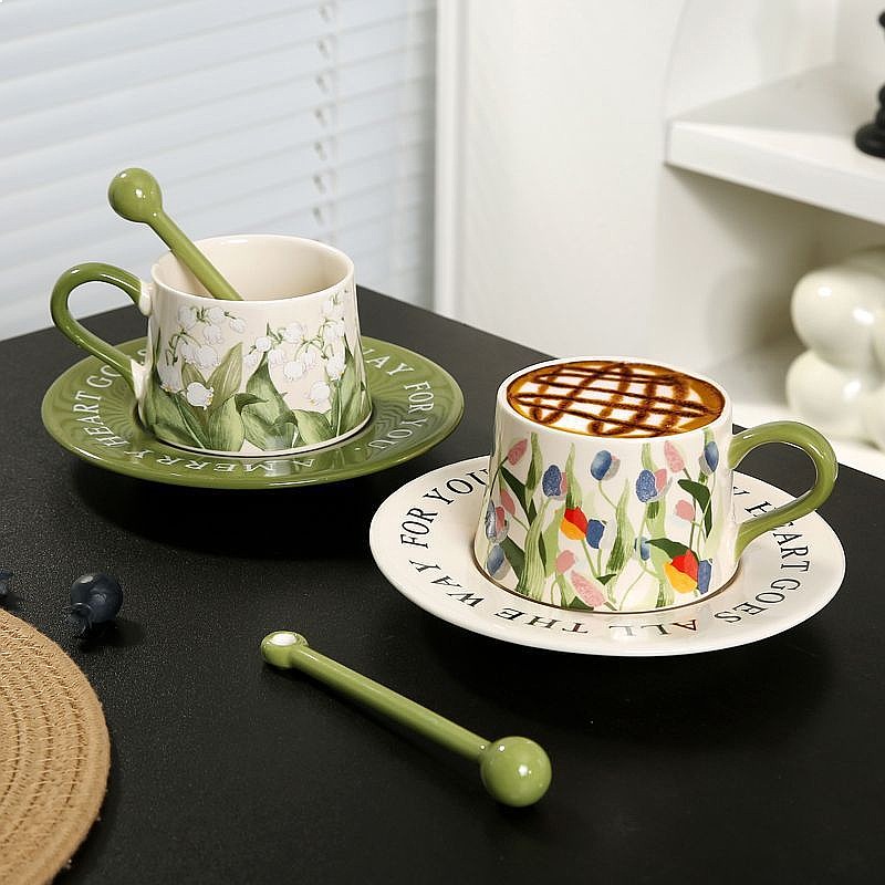 오리지널 핸드페인팅 은방울꽃 세라믹 커피잔 받침 세트  - Valley Tea And Coffee 리뷰 및 가격