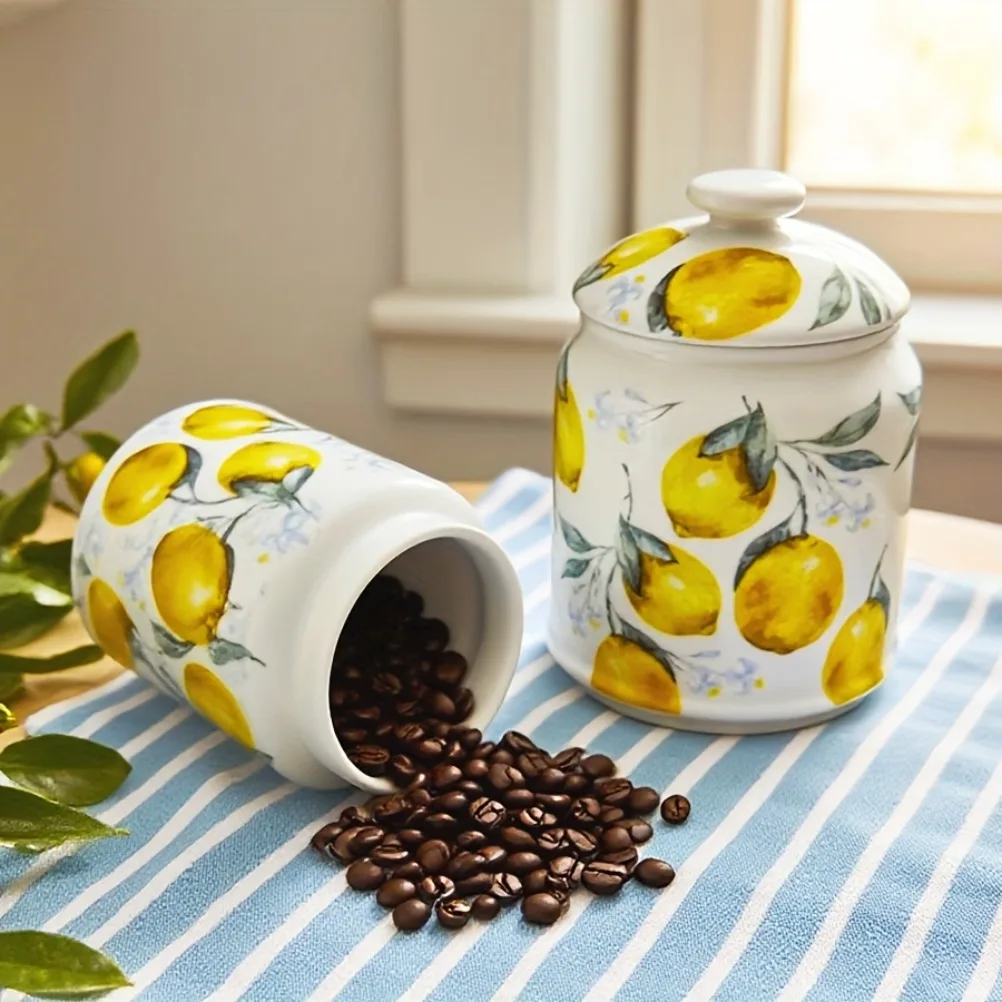 레몬 무늬 세라믹 보관 용기 1000ml 대용량 보관  - Lemon Tea Coffee 리뷰 및 가격