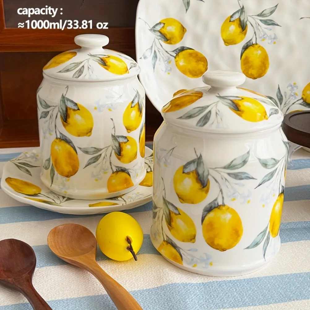 레몬 무늬 세라믹 보관 용기 1000ml 대용량 보관  - Lemon Tea Coffee 리뷰 및 가격