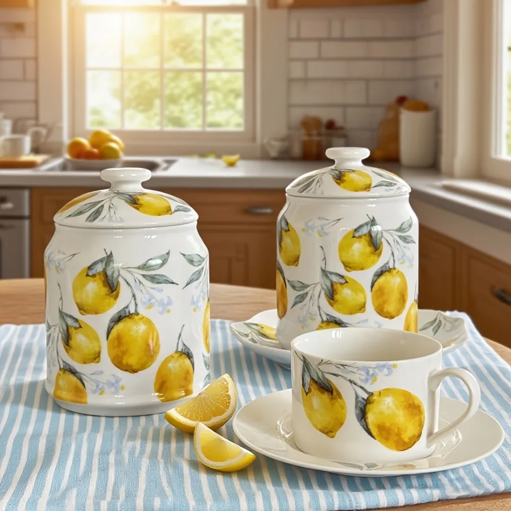 레몬 무늬 세라믹 보관 용기 1000ml 대용량 보관  - Lemon Tea Coffee 리뷰 및 가격