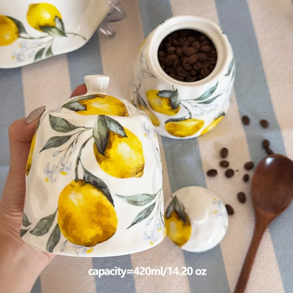 레몬 무늬 세라믹 보관 용기 1000ml 대용량 보관  - Lemon Tea Coffee 리뷰 및 가격