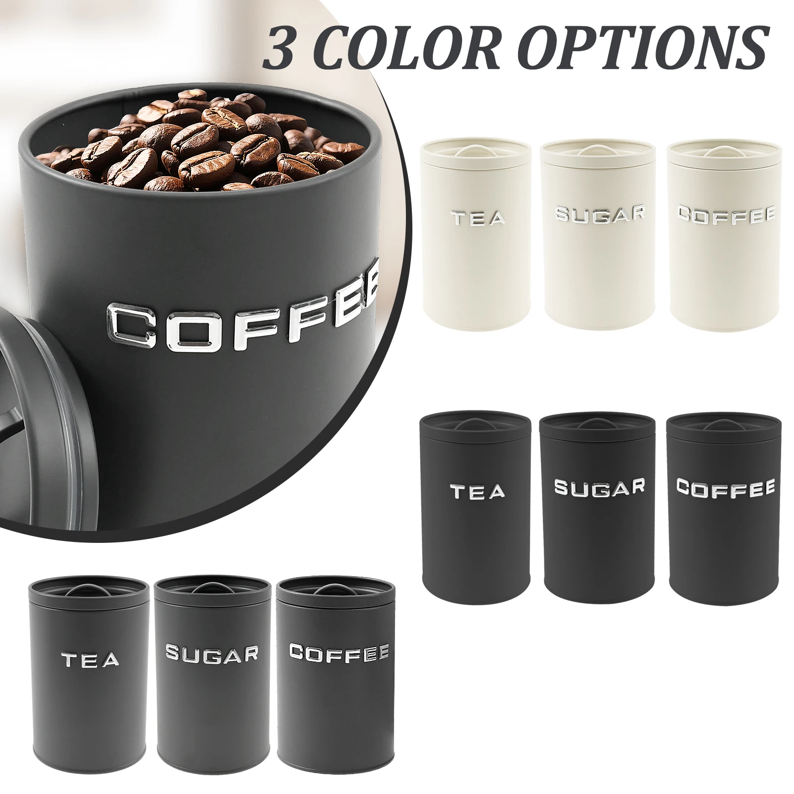 3개 세트 차 커피 설탕 보관 용기 금속 원형 주방 용 - Coffee Tea Canister Set 리뷰 및 가격