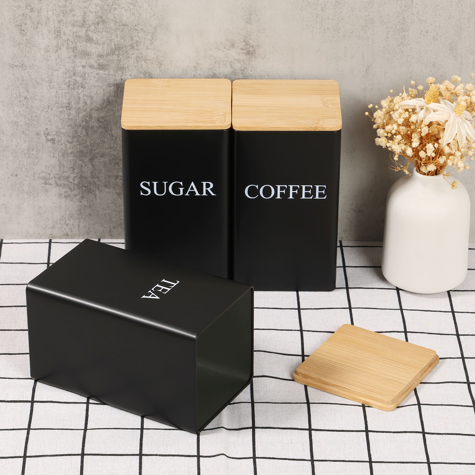 커피 콩 저장 용기 금속 커피 차 설탕 용기 대나무 뚜 - Coffee Tea Sugar Canisters 리뷰 및 가격